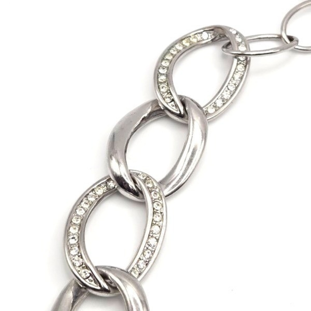 Premier‎ Designs Chunky Silver Tone Large Link Necklace with Rhinestones 16"-18" - Picture 4 of 5